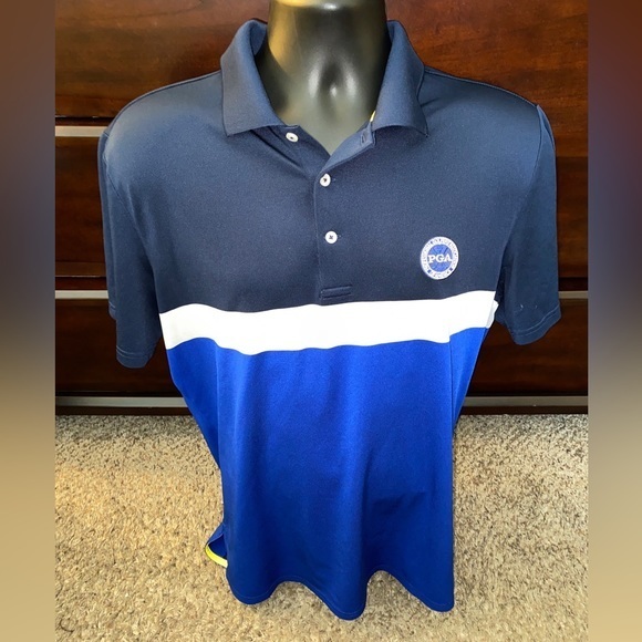 RLX Ralph Lauren Men's Large Blue White Color-block Short Sleeve Golf Polo Shirt - Picture 1 of 8